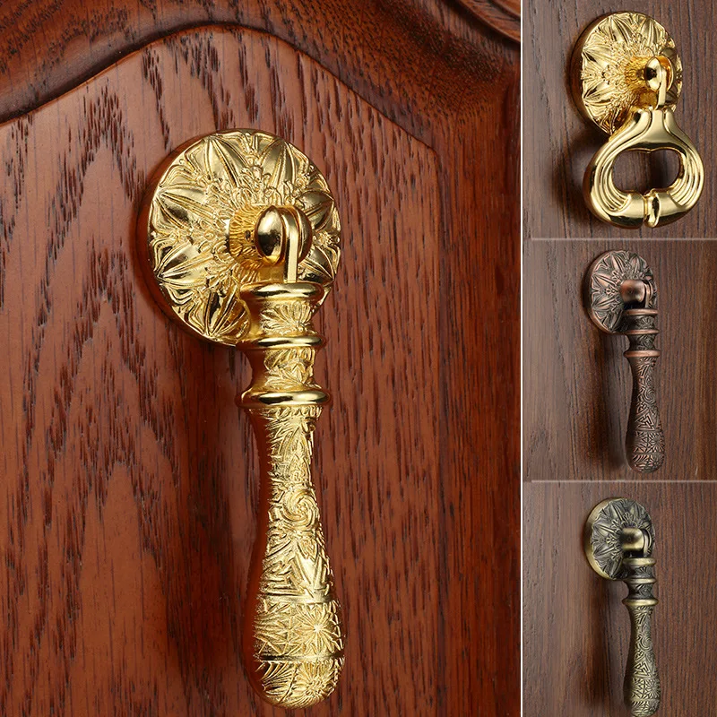 Вратата чук в европейски стил в стил ретро, Старинни дръжки за шкафове, дръжки на вратите от с сплав, Златна Кабинет хардуер