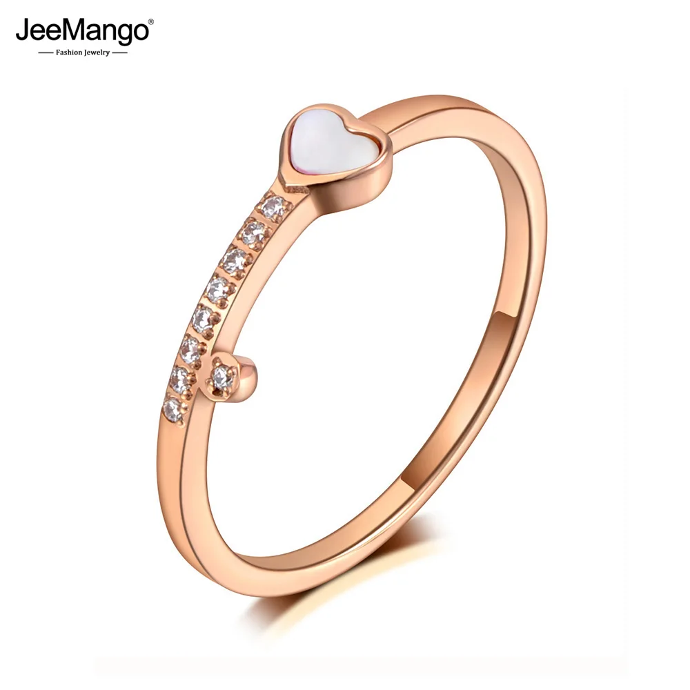 JeeMango Титанов пръстен с кристали във формата на сърце от неръждаема Стомана, Офис пръстен от Розово злато с кристали CZ, вечерни пръстени за Жени JR20042