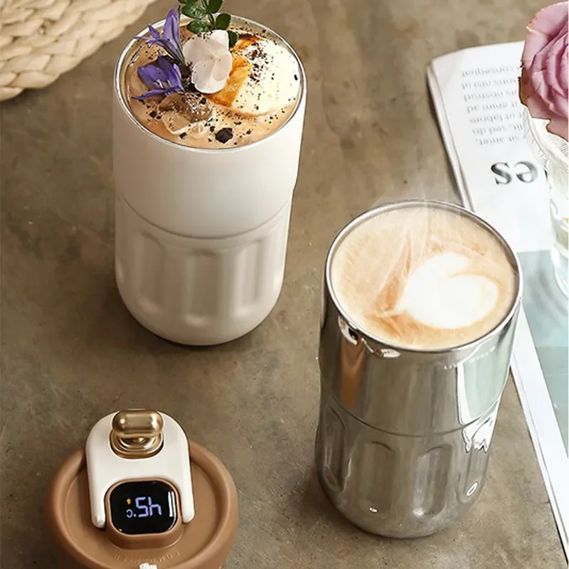 Кафеена чаша с обем 410 мл, led цифров термос с дисплей на температурата, преносими термос от неръждаема стомана 316 с дисплей на температурата