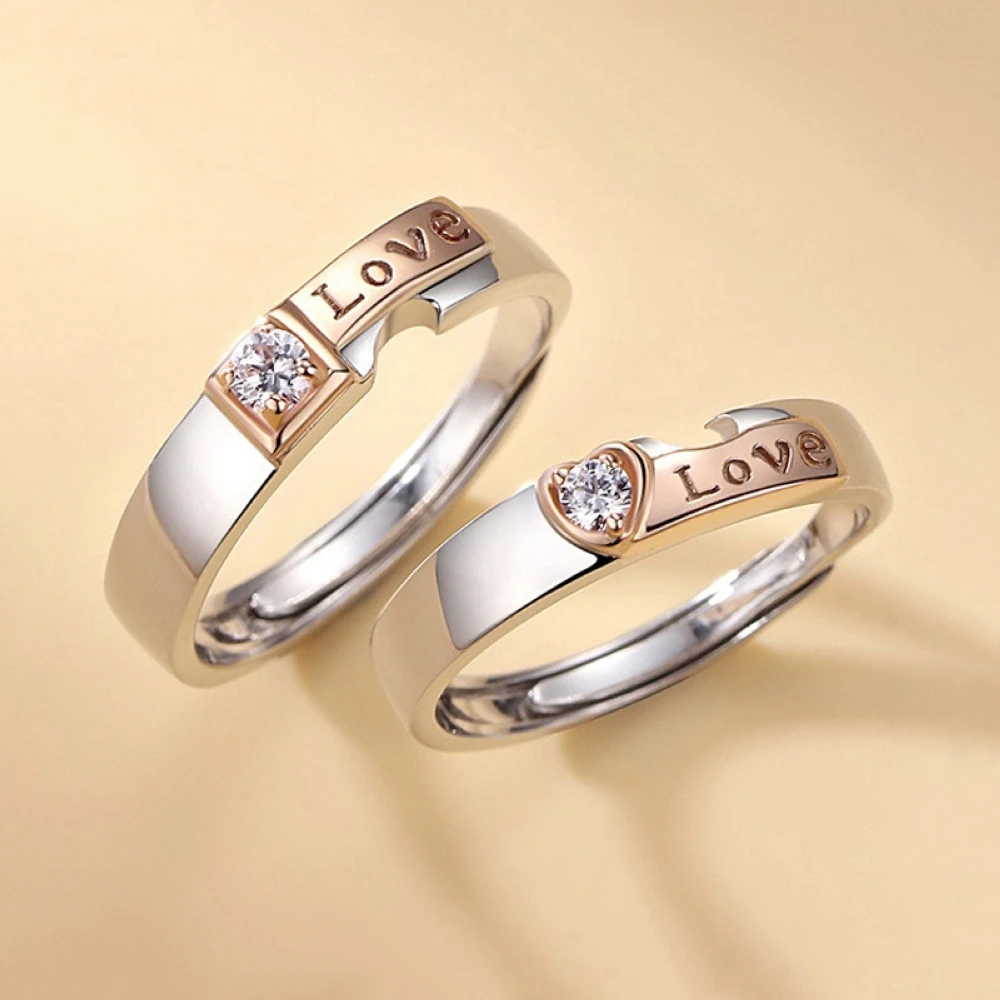 Мед покритие от розово злато с надпис LOVE, регулируеми пръстени за двойката във формата на сърце, мъжки и дамски бижута за пръстите и на Едро, Директен доставка