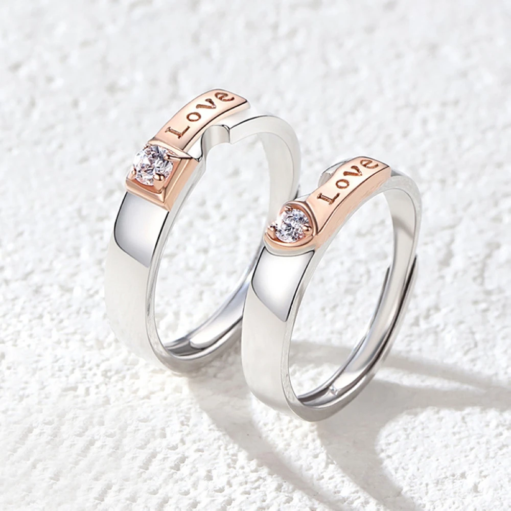 Мед покритие от розово злато с надпис LOVE, регулируеми пръстени за двойката във формата на сърце, мъжки и дамски бижута за пръстите и на Едро, Директен доставка