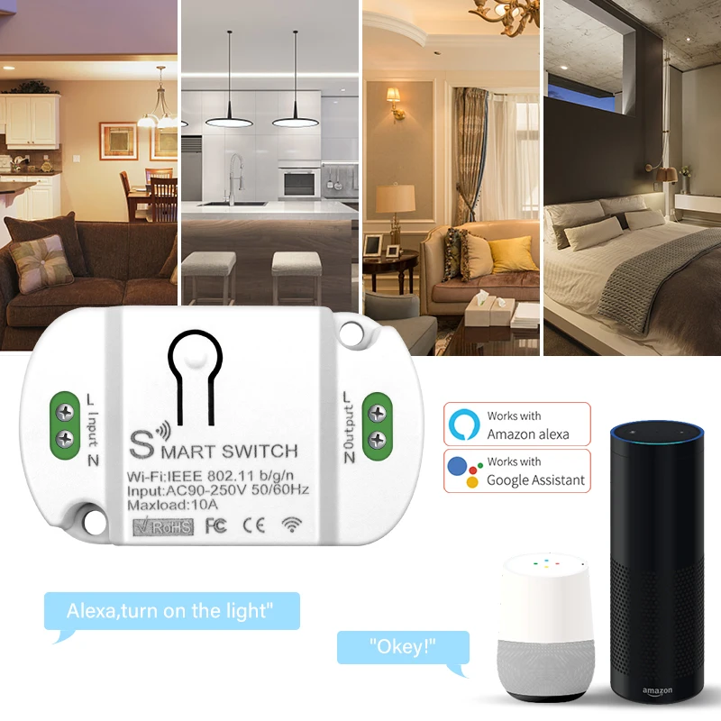 Aubess САМ Wi-Fi Интелигентен ключ светлина Таймер приложение Smart Life Безжично дистанционно управление Работи с Алекса Google Home Relay Безжичен