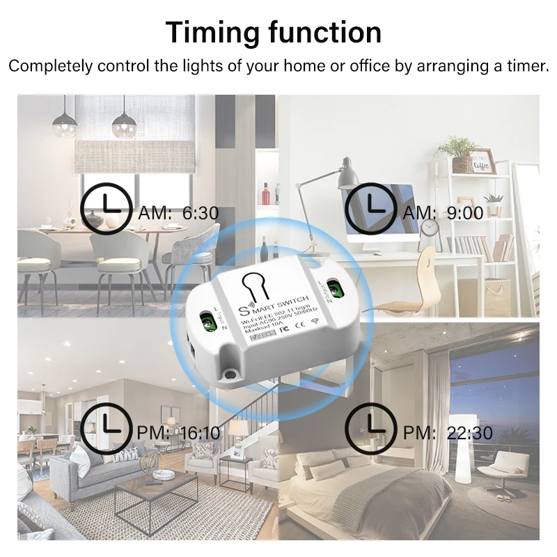 Aubess САМ Wi-Fi Интелигентен ключ светлина Таймер приложение Smart Life Безжично дистанционно управление Работи с Алекса Google Home Relay Безжичен