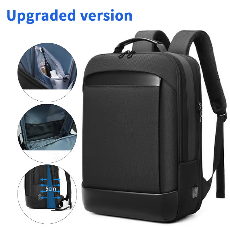 Мъжка кожена раница Business Edition за лаптоп, зареждане чрез USB, голям капацитет, по-лека пътна мъжки чанти, анти-кражба на чанта за книги