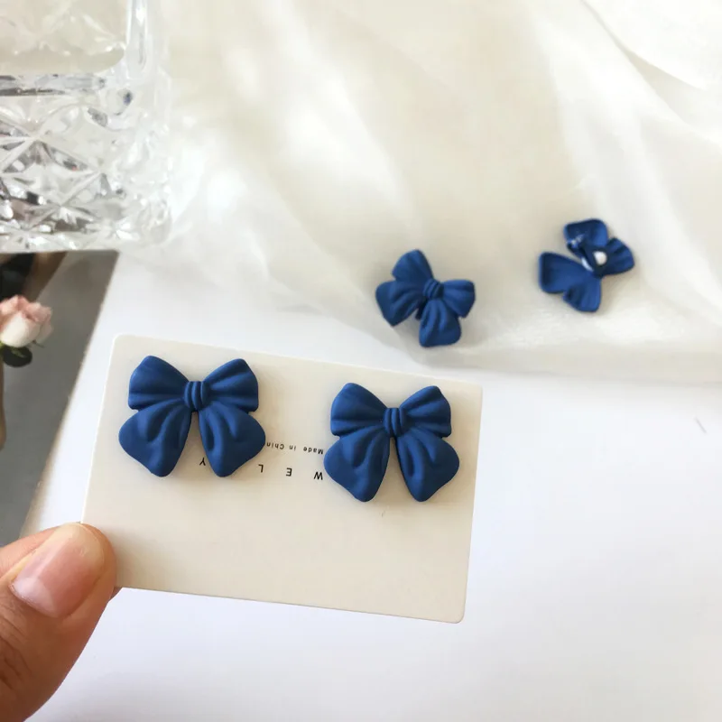 Сладки Прости обеци-клипове с перли за момичета, сини цветя, красиви обеци корейски