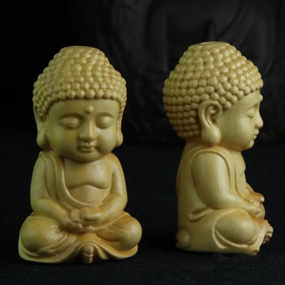 Украса на Буда, мини-небоядисана статуетки на Буда, дърво, тънка работа, статуетка монах, домашен декор