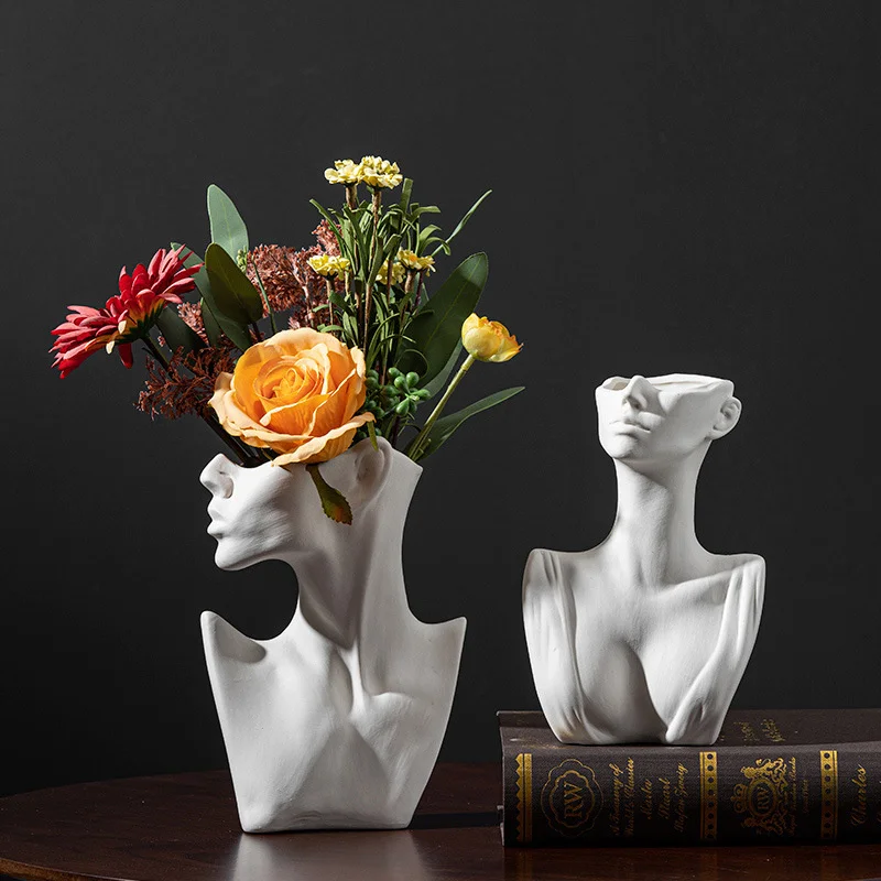 Съвременно изкуство, абстрактна Ваза със страничната повърхност, Керамична ваза с цветя, сухи цветя, Декорация на масата, хол, офис, дом декор