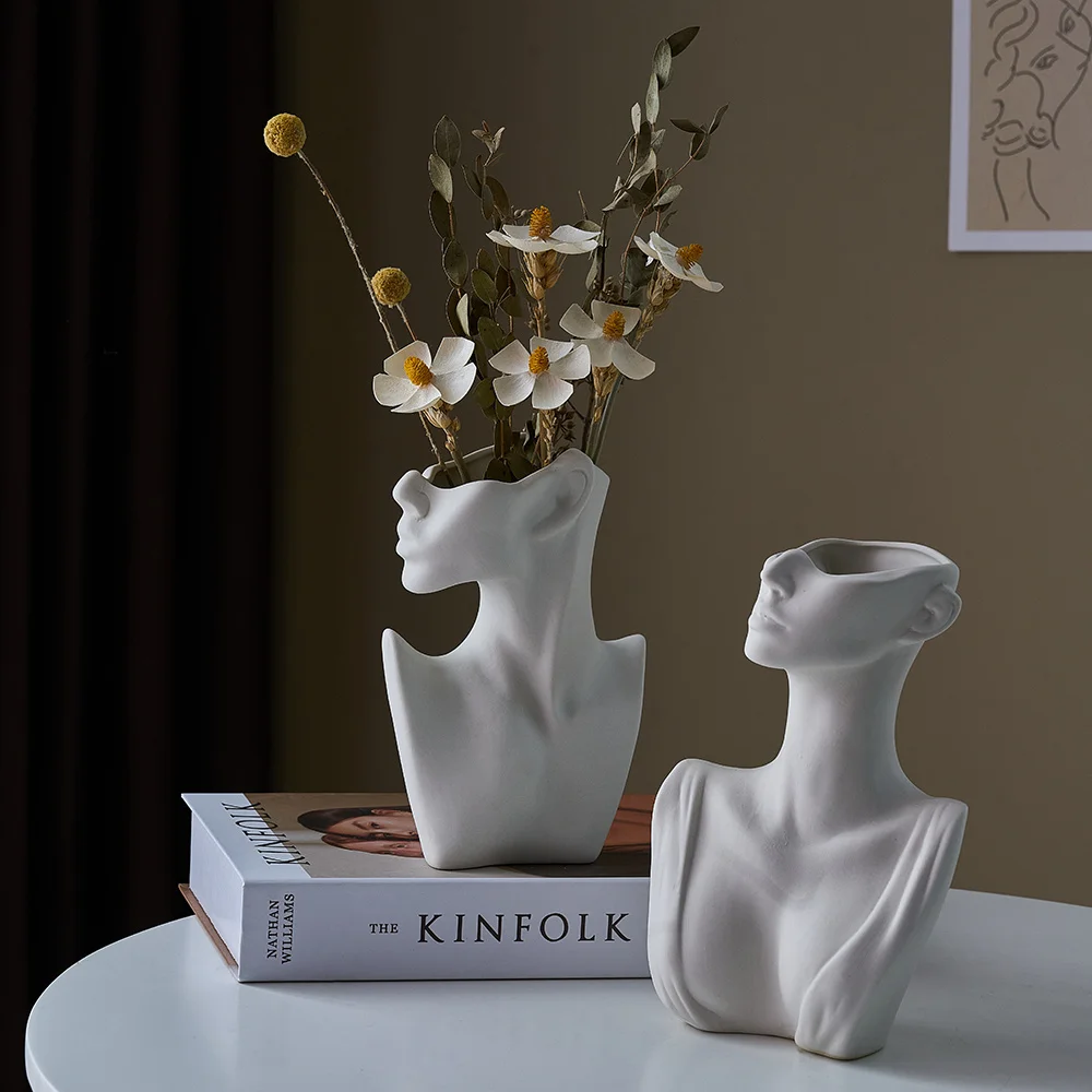 Съвременно изкуство, абстрактна Ваза със страничната повърхност, Керамична ваза с цветя, сухи цветя, Декорация на масата, хол, офис, дом декор