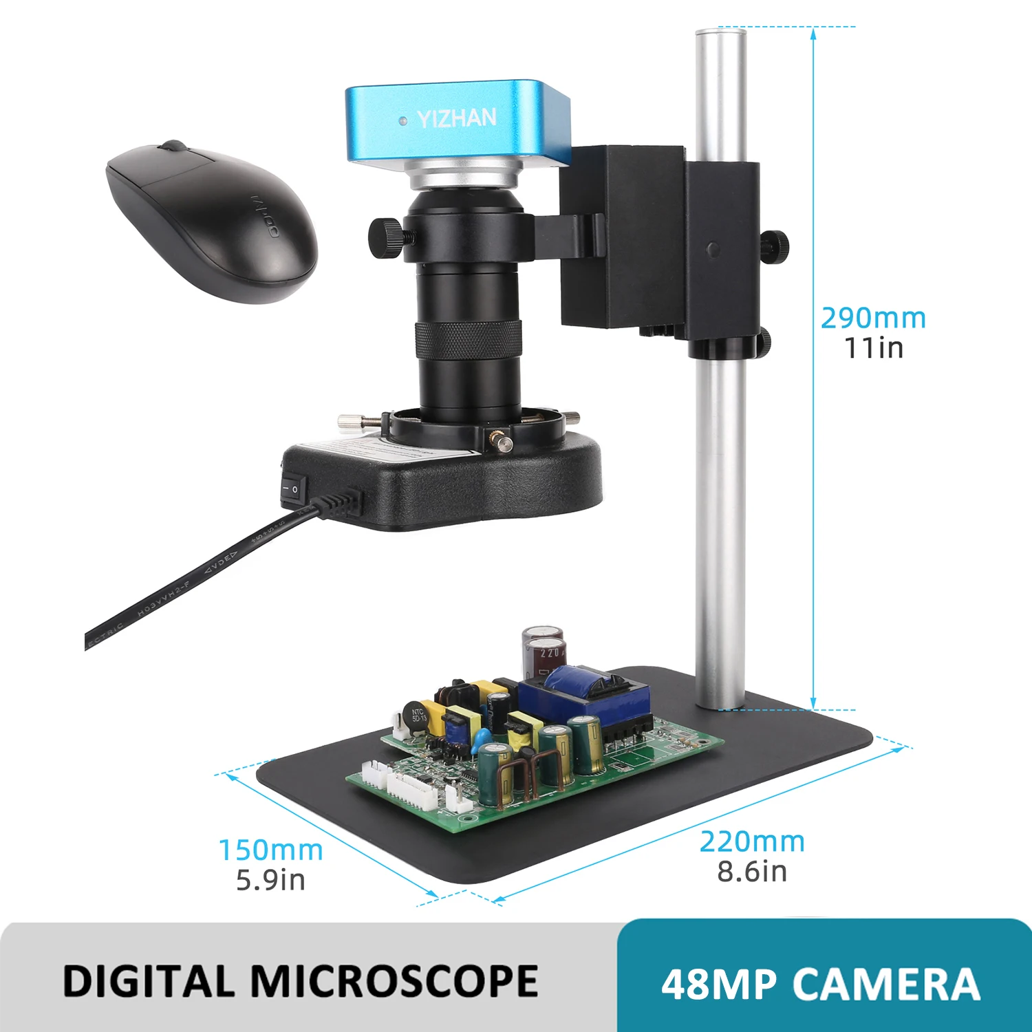 Дигитален микроскоп Yizhan HDMI USB за промишлена употреба, помещение за микроскоп 1080P, 4K 48MP, 130X Zoom C Mount обектив за спояване на печатни платки