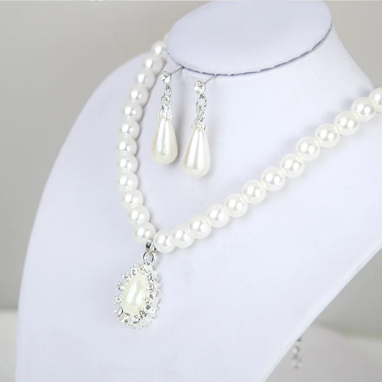 Нов модерен елегантен комплект сватбени бижута с големи перли за жени, сребрист цвят, кристални обеци-капчици, огърлица, комплект за жени, Подаръци