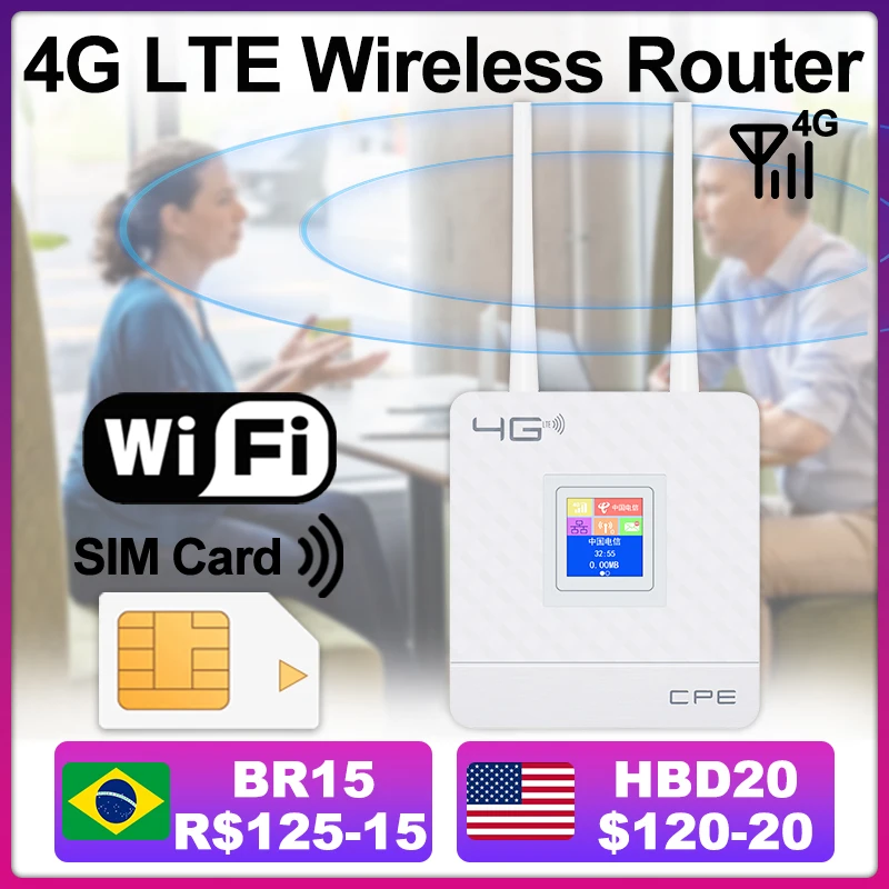 Нова отключване на 4G рутера, външна антена, точка за достъп Wi-Fi, 4G безжичен рутер LAN Wan RJ-45, широколентов достъп, 150 Mbit/s, CPE със слот за сим карта