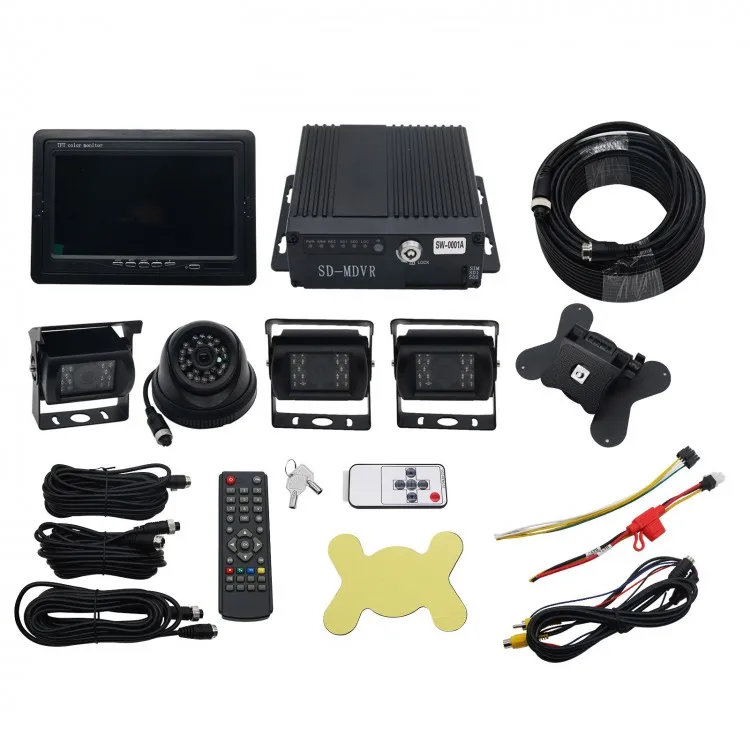 4-Канален авто мобилен видеорекордер с 4 IR камери за нощно виждане и кабел, 7-инчов LCD екран